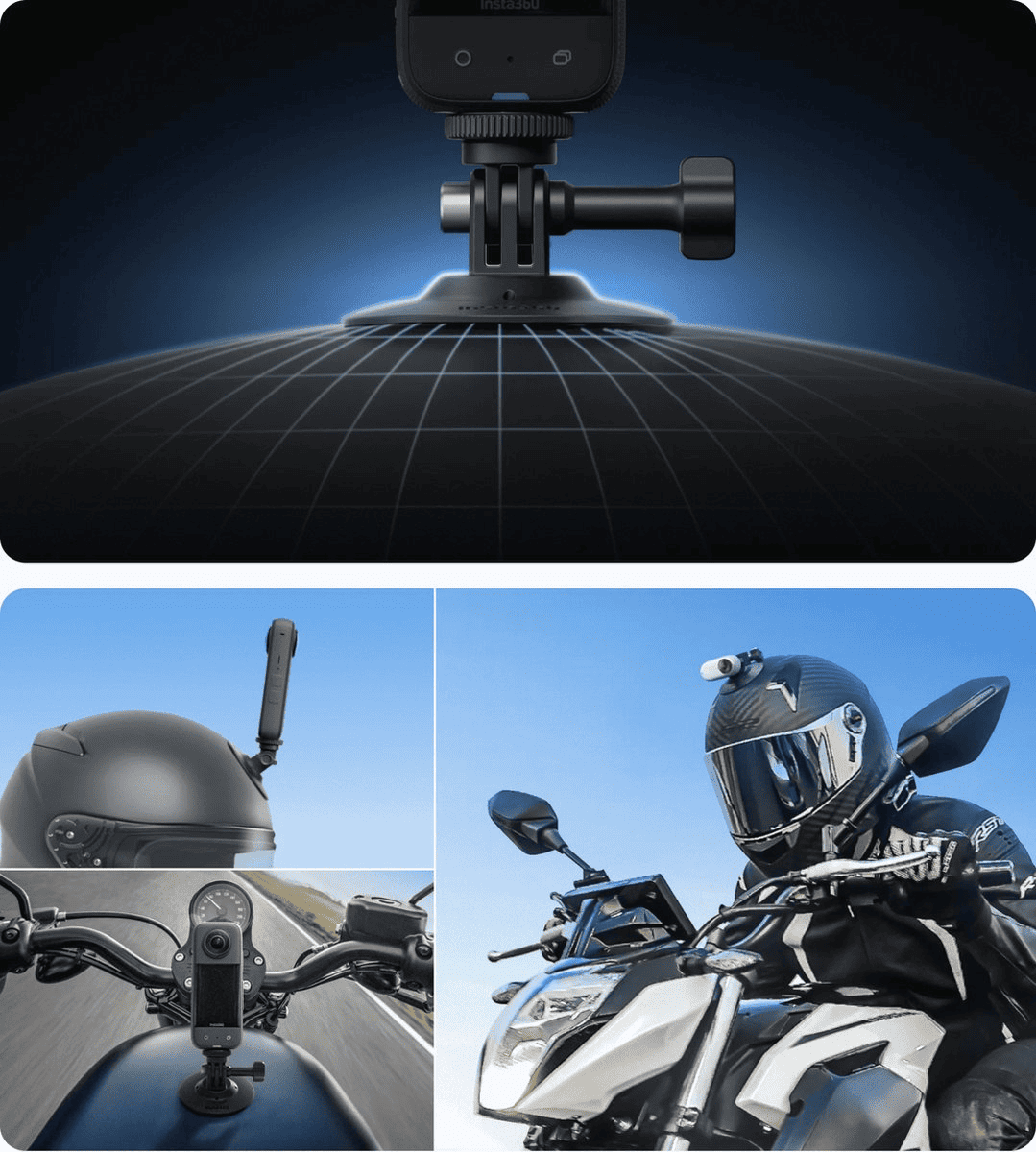 Insta360 Motorcycle (Upgrade) Selfiestick Bundle - X5 X4, X3, X2, RS, GoPro, DJI Action 3, Action 4 - TeqClub.com