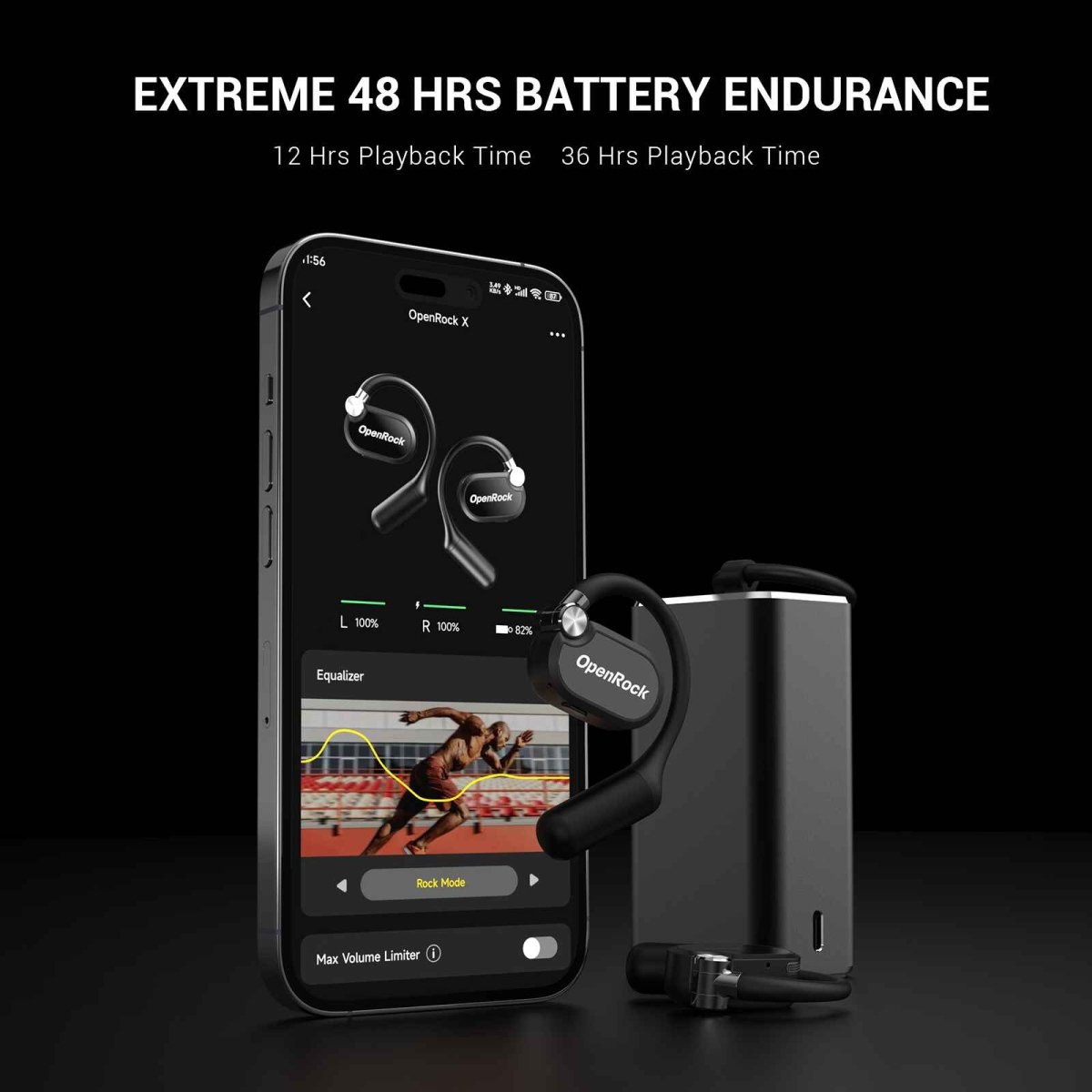 OpenRock X Black Bluetooth Sport Earbuds - TeqClub.com