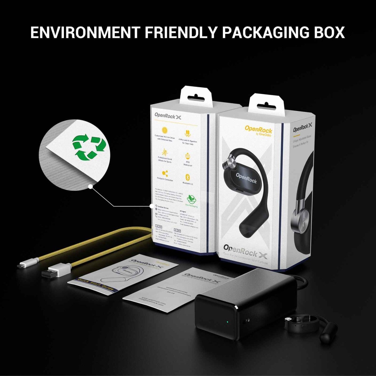 OpenRock X Black Bluetooth Sport Earbuds - TeqClub.com