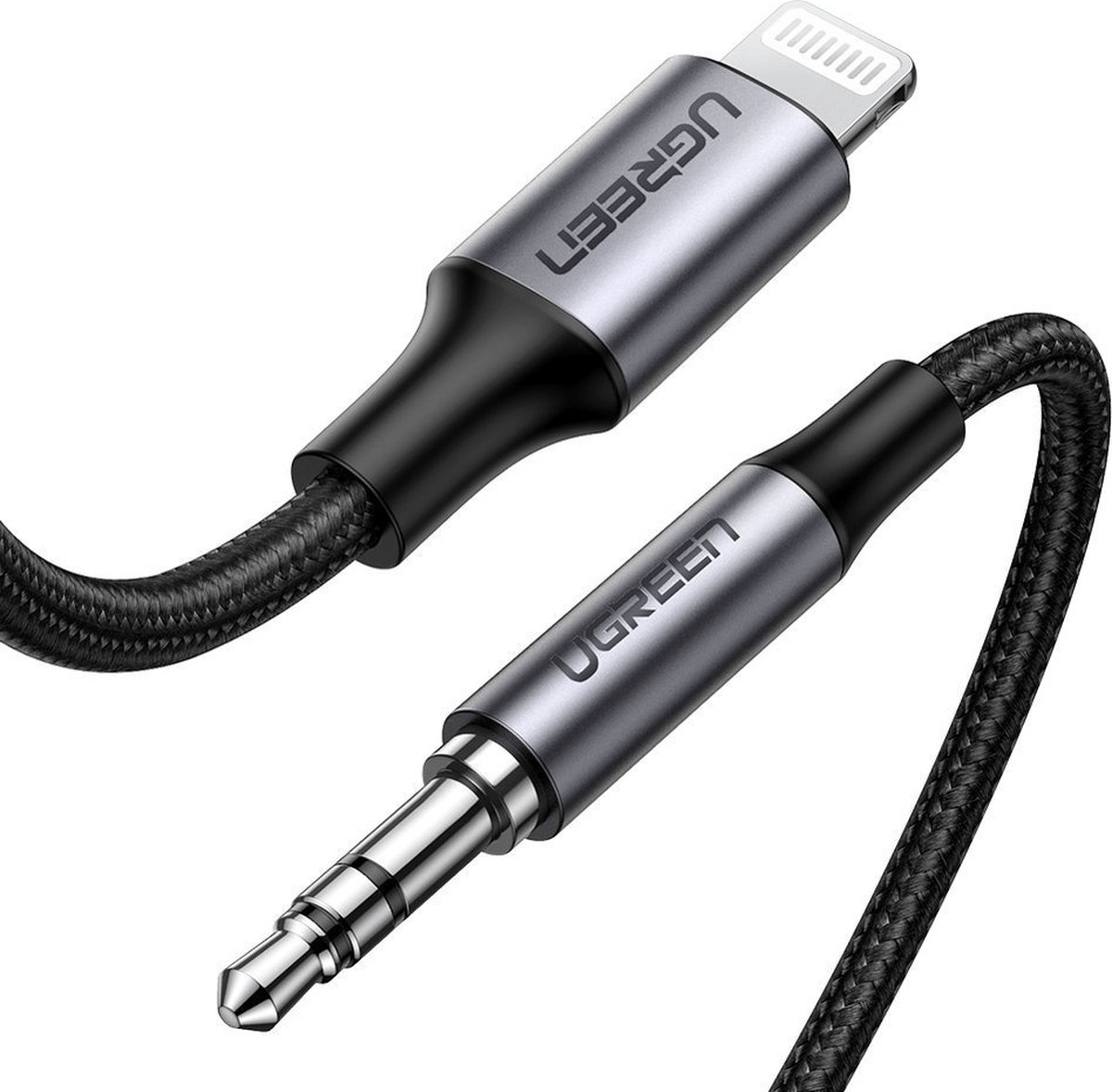 UGREEN Lightning to 3.5mm Aux Cable Aluminum Shell with Braided 1m (Black) - TeqClub.com