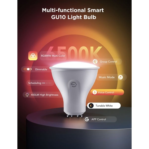Govee RGBWW GU10 Smart LED Bulbs – 4-Pack (2 Sets of 2)