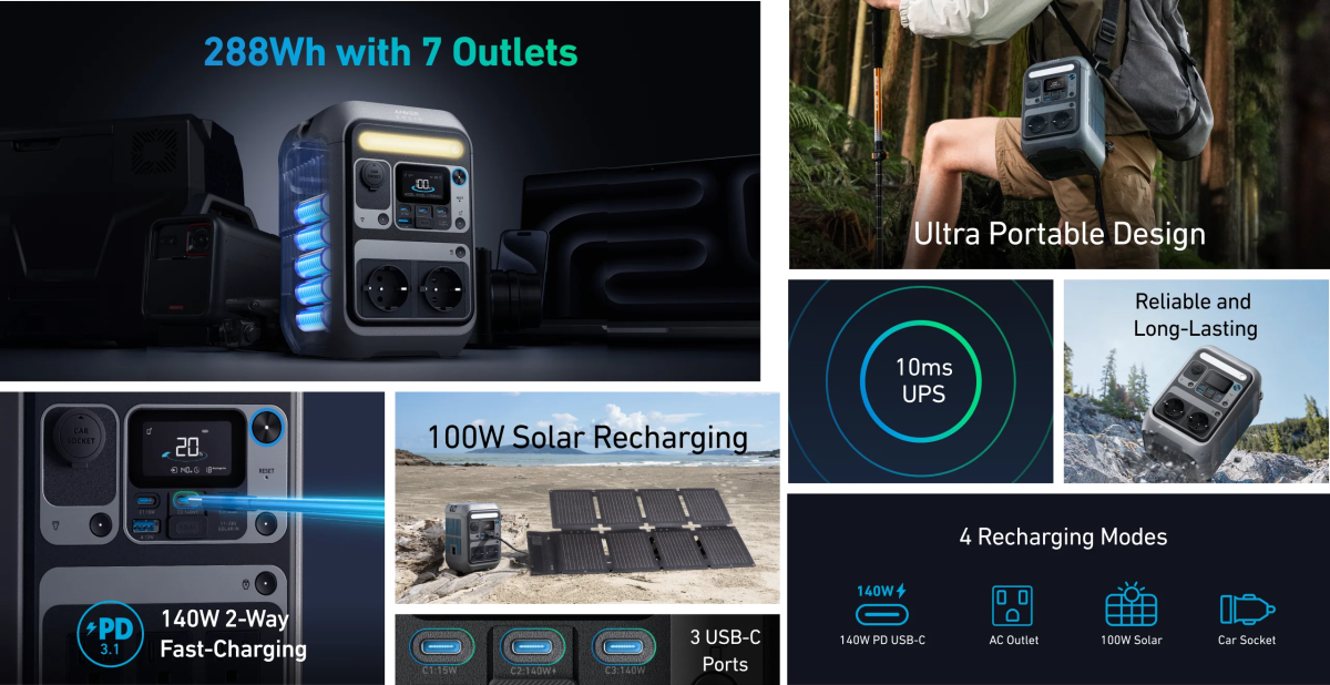 Anker SOLIX C300X AC + PS60 Portable Solar Panel - TeqClub.com