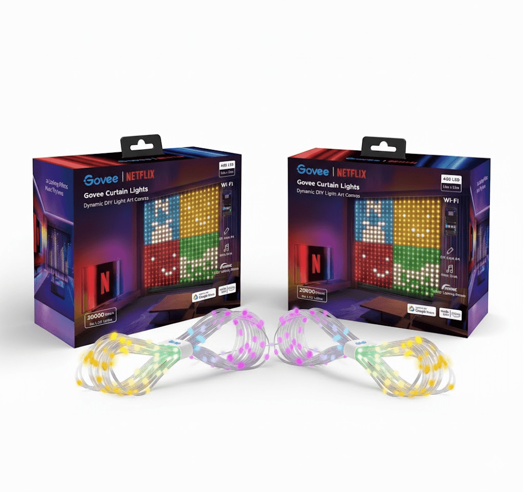 Govee Curtain Lights Twin Pack – Netflix Edition (2x 1.5m x 1.5m RGBIC Smart Curtains) - TeqClub.com