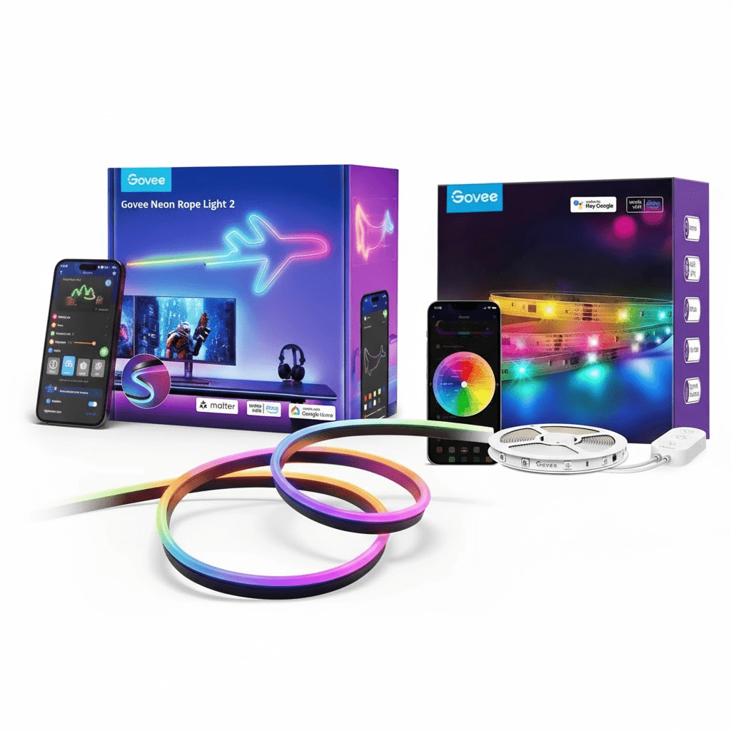 Govee Smart Lighting Bundle – Neon Rope Light 4m (Black) + RGBIC LED Strip 10m - TeqClub.com
