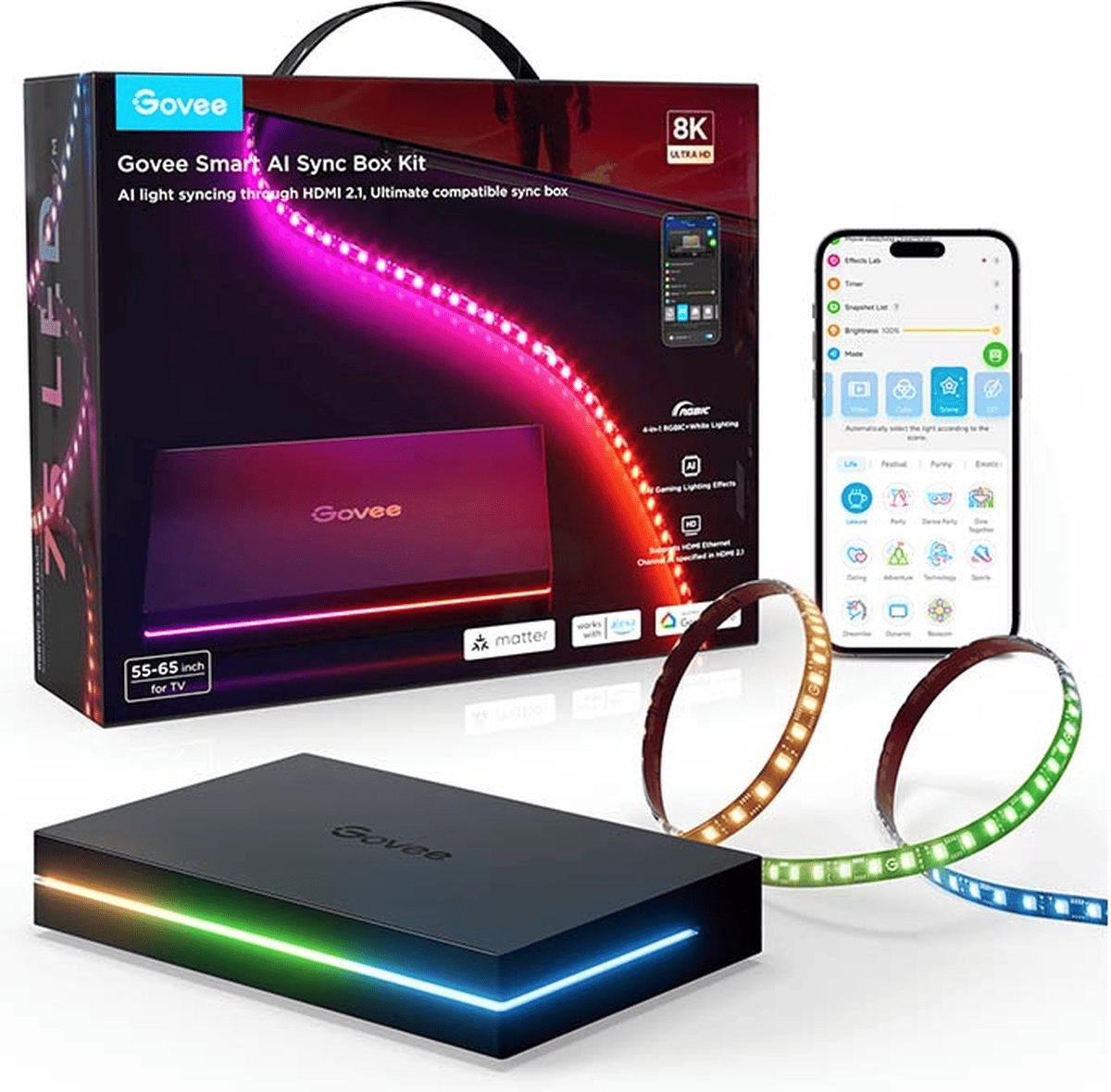 Govee Ultimate Sync bundel – Smart AI Sync Box Kit – TV Backlight 3 Lite voor 55 - 65 inch - TeqClub.com