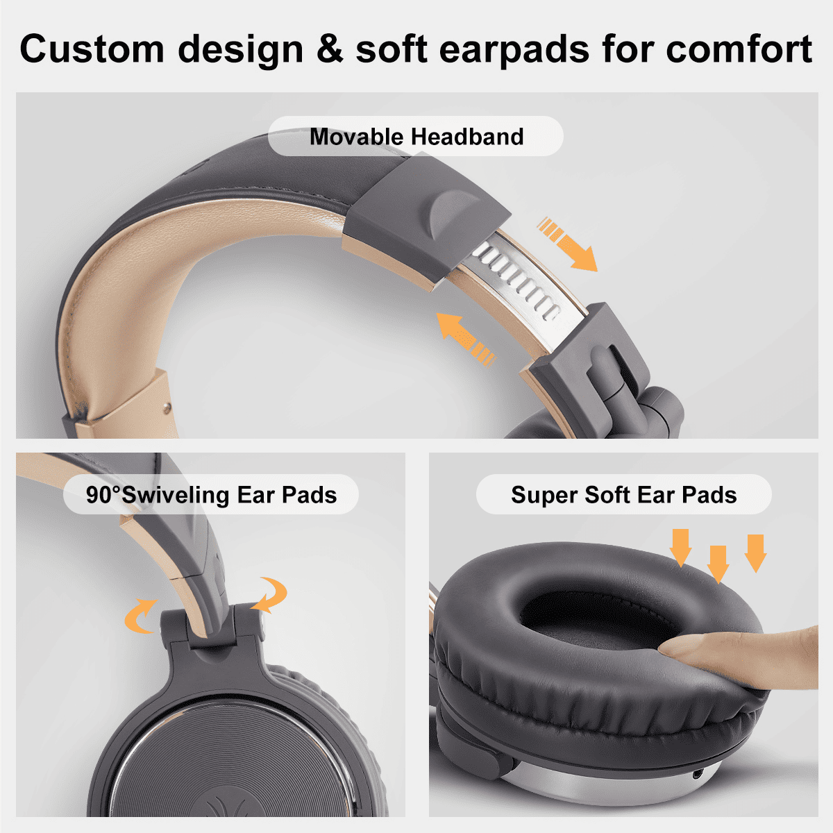 OneOdio Wired Pro 10 Grey Gold Headphones - TeqClub.com