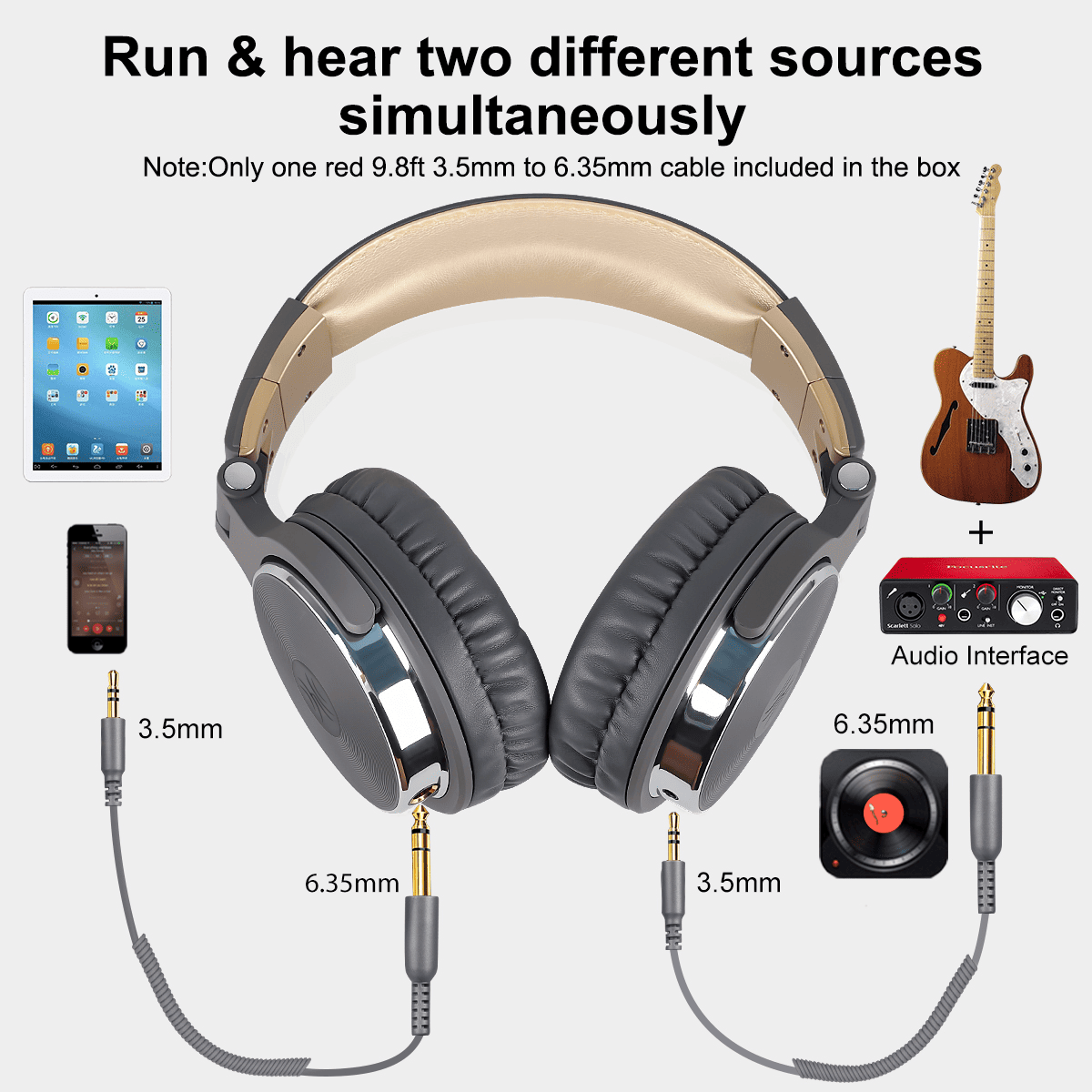 OneOdio Wired Pro 10 Grey Gold Headphones - TeqClub.com