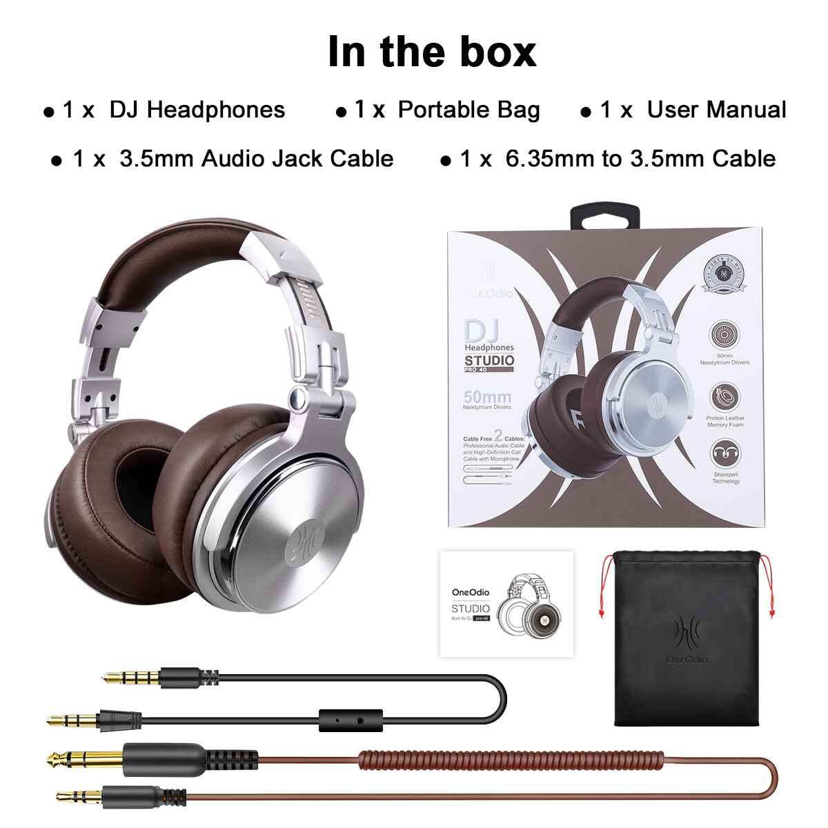 Outlet - OneOdio Wired Pro 40 Silver - brown Headphones - TeqClub.com