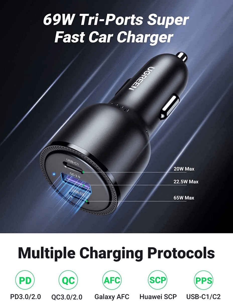 UGREEN Car Charger 69W Max (Black) - TeqClub.com
