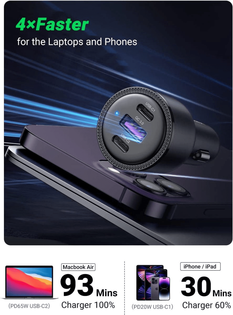 UGREEN Car Charger 69W Max (Black) - TeqClub.com