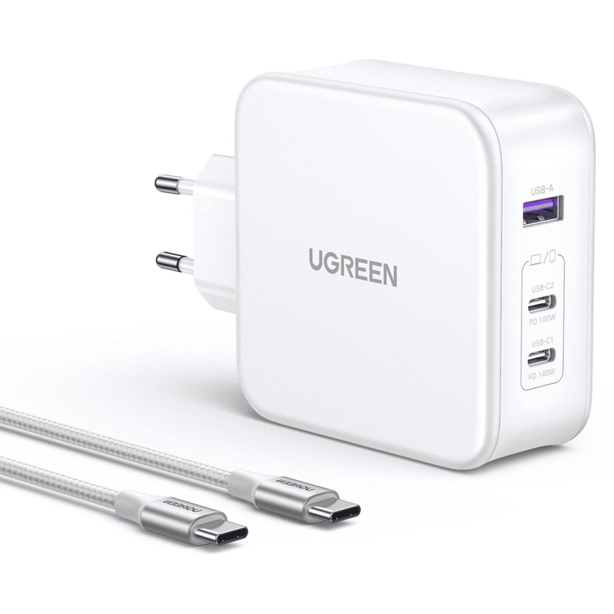 UGREEN Nexode 140W 3 - Port (2C1A) PD GaN Fast Charger EU (White) - TeqClub.com