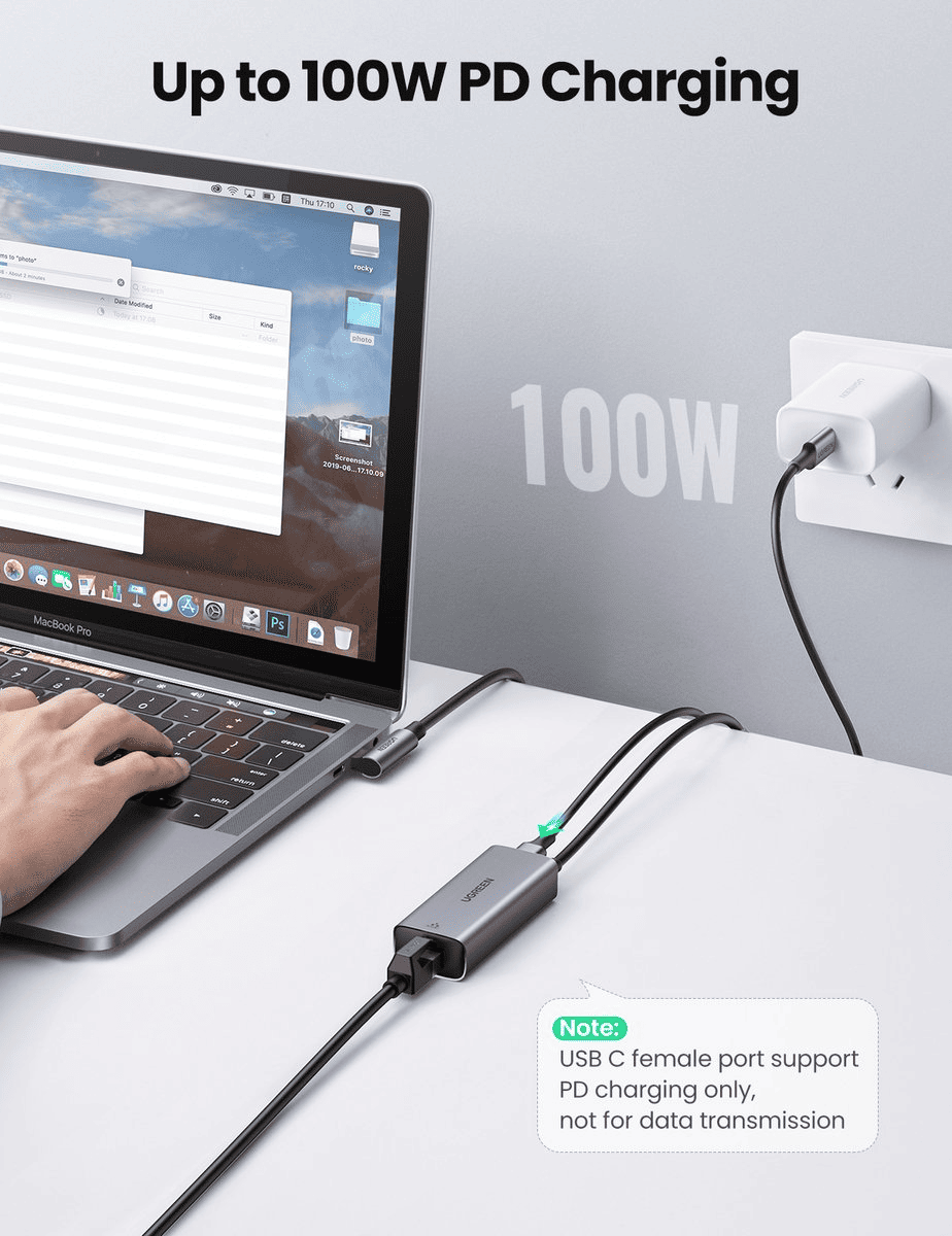 UGREEN USB - C to RJ45 Ethernet Adapter+PD Charging 1.2m - TeqClub.com