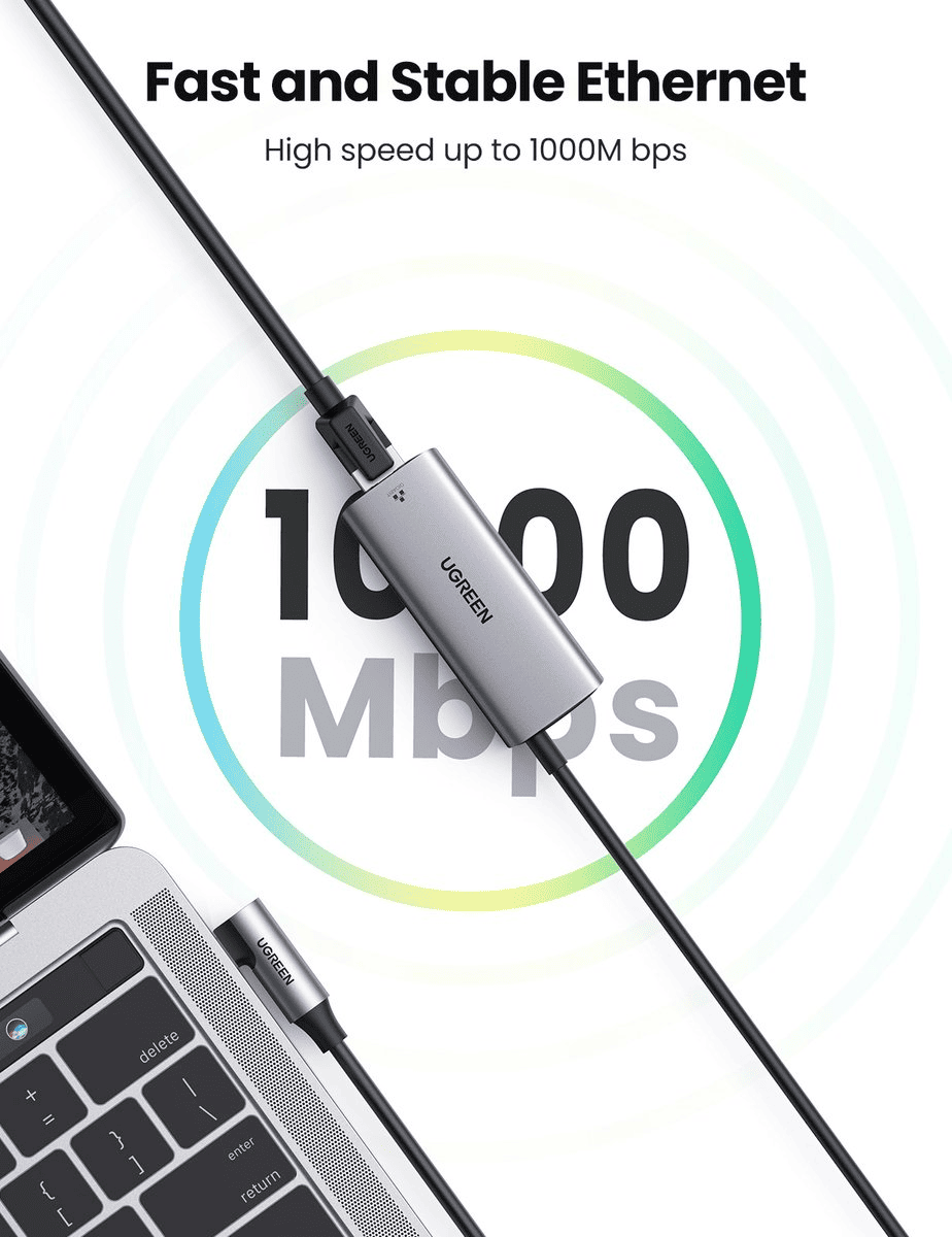 UGREEN USB - C to RJ45 Ethernet Adapter+PD Charging 1.2m - TeqClub.com