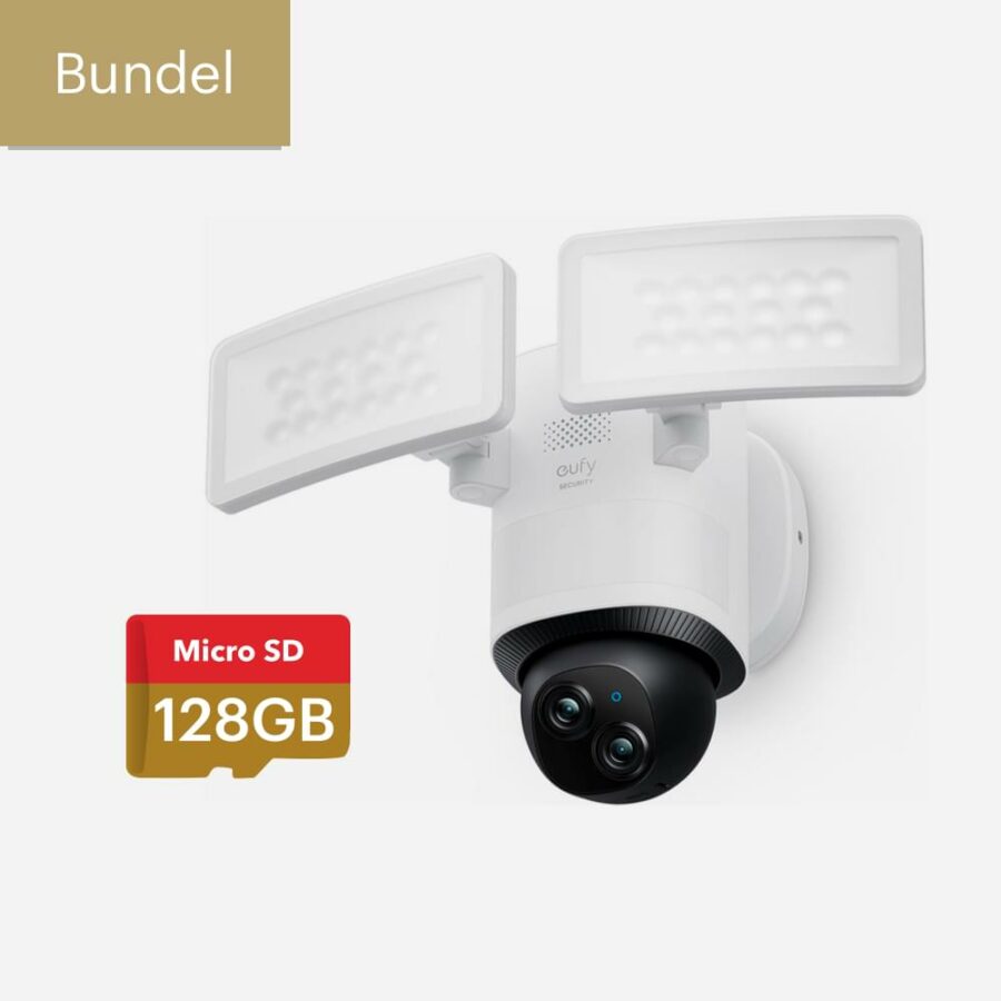 Eufy E340 Schijnwerper beveiligingscamera met 128GB microSD bundel - Bedraad en 360 graden